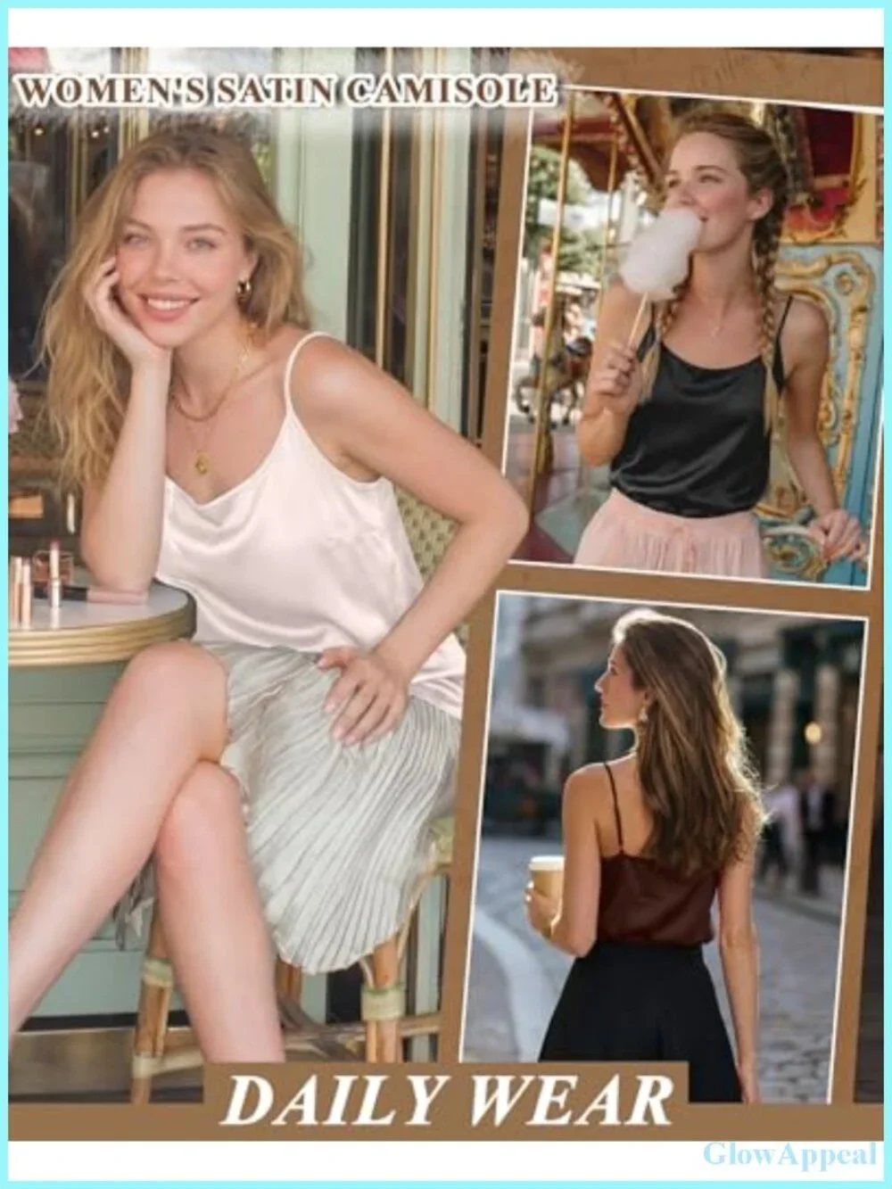 3 Pack Women's Silk Satin Camisole Tops Adjustable Spaghetti Strap Tank Tops